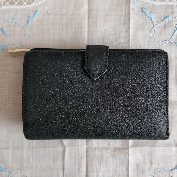 KATE SPADE NEW YORK GLITTER FABRIC AND SAFFING LEATHER TRIM BIFOLD WALLET - Picture 2 of 7